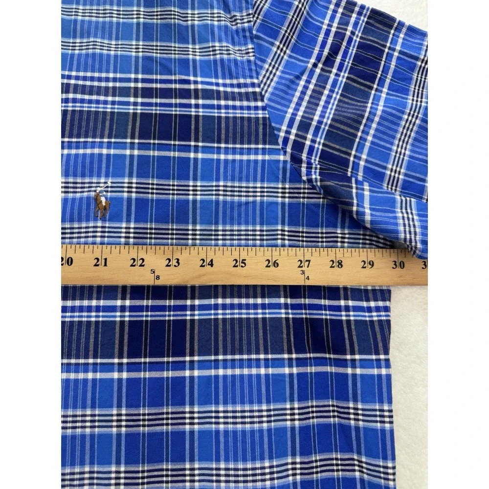 Polo Ralph Lauren Shirt Men 2XLT Blue Plaid Stretch Oxford LS Flesh Pony